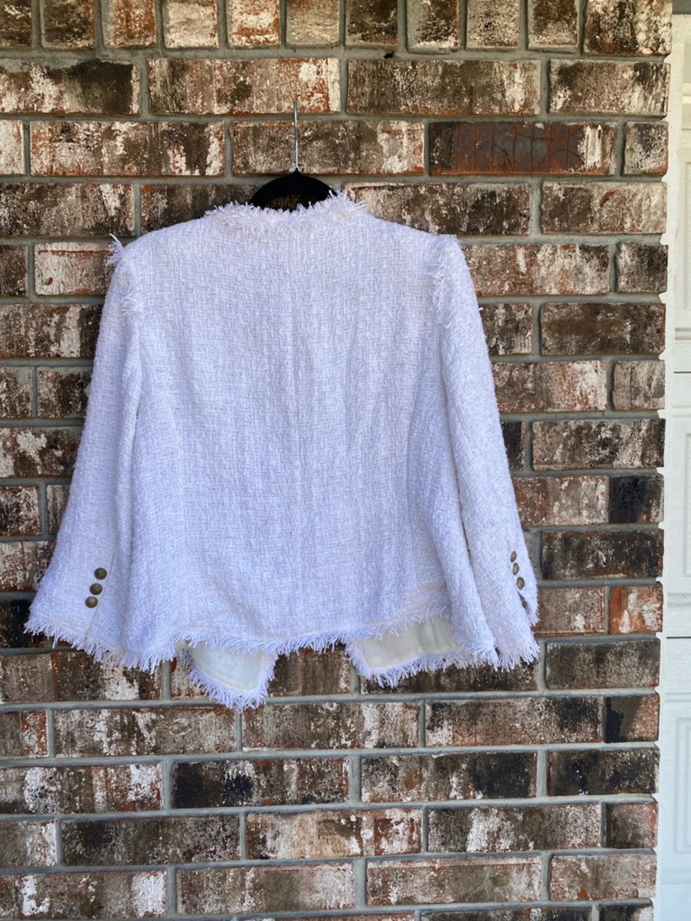 Luii White Frayed Bouclé Double-Breasted Jacket - Picture 3 of 5